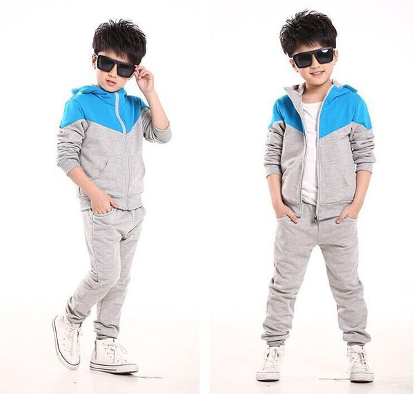 

children tracksuit sport set hooded coat pants kids boys baby autumn clothes suit costume sports suit for a boy, White