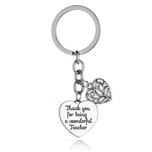 

thank you for being a wonderful teacher keyring love heart pendant key chain ring teachers keychain gift school teachers jewelry, Silver