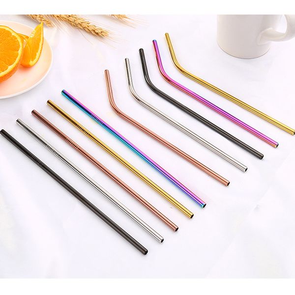

colorful stainless steel drinking straws 8.5"/10.5" bent and straight reusable straws juice party bar accessories for 20oz 30oz cu