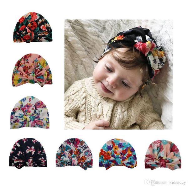 

europe infant baby girls hat bowknot florals headwear child toddler kids beanies turban hats children hair accessories 7 colors 14232, Yellow