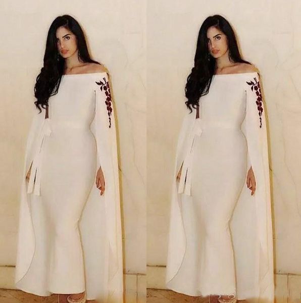 

Off the Shoulder Evening Dresses With Cape Ankle Length Mermaid Prom Dresses Long Custom Size Aso Ebi Party Gowns