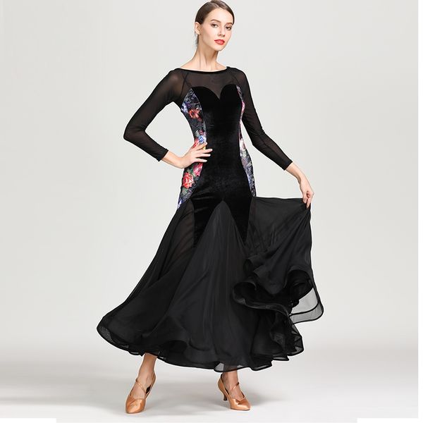 

ballroom dance dress woman standard ballroom dress black waltz luminous costumes dancing clothes tango fringe, Black;red