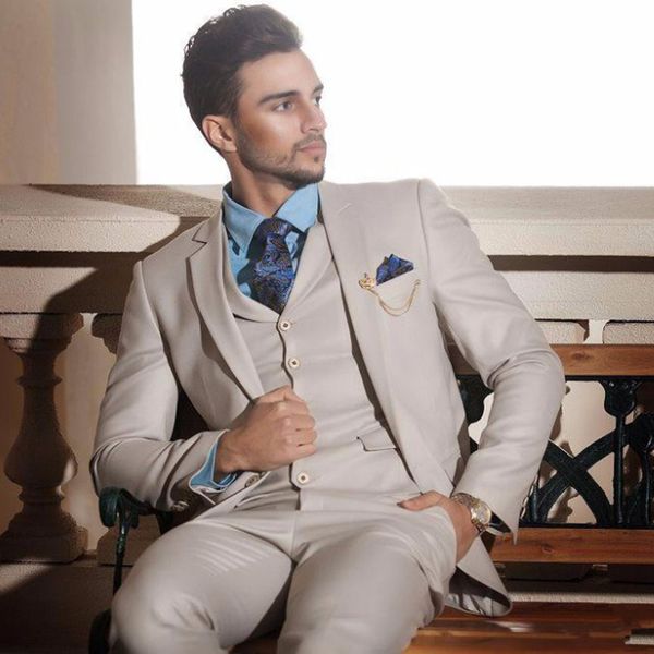 

latest design ivory cream groom tuxedo italian mens wedding suit costume homme prom party 3piece slim fit man blazer jacket+pants+vest, Black;gray