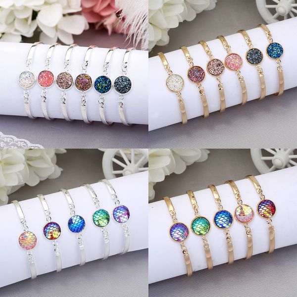 

drusy druzy bracelet silver gold plated resin fish scale geometry lava stone bracelets for women lady jewelry, Golden;silver