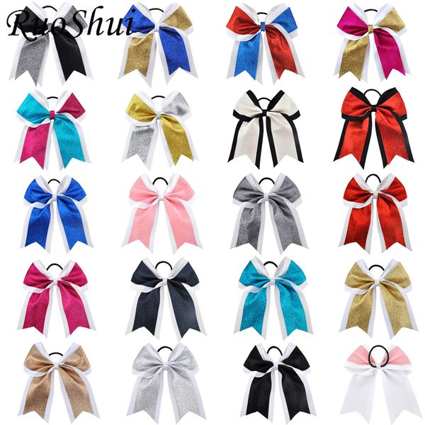 20 PCS 7 Polegada Grande Cheerleading Bow Bow Glitter Grosgrain Ribbon Elastic Band Cabelo Cabelo Arcos Meninas / Mulheres