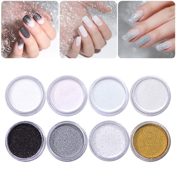 

8pcs/lot holographic nail glitter powder shining sugar gradient chrome pigment dust powder nail art decoration manicure set, Silver;gold