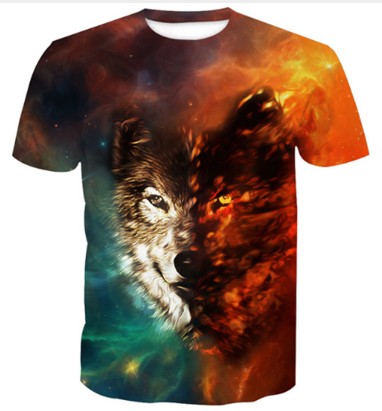 

new arrival men/women wolf 3d printed t-shirt summe fashion hip hop casual t-shirt u402, White;black