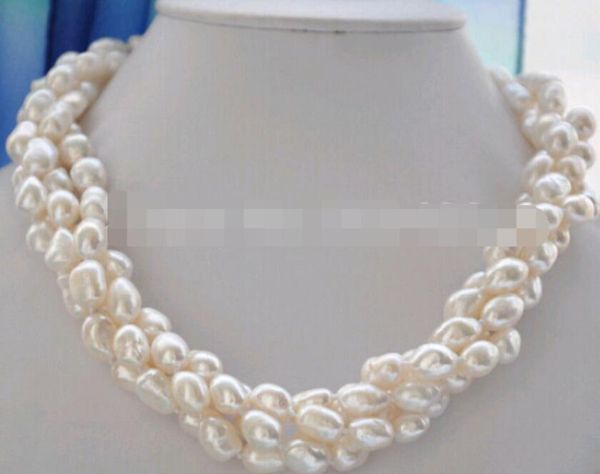 

4row 18" 11mm white baroque freshwater pearl necklace, Silver