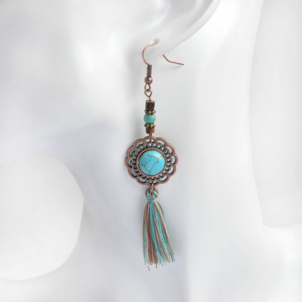 

tassel dangle earrings blue green rustic teardrop round moon irregular women earring geometric silk fringe charm boho jewelry, Silver