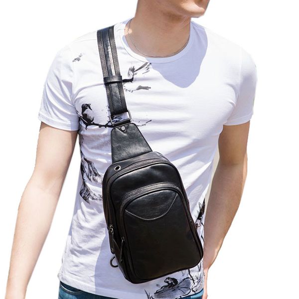

men pu leather fahion crossbody shoulder bag travel riding casual sling chest bag pack pouch