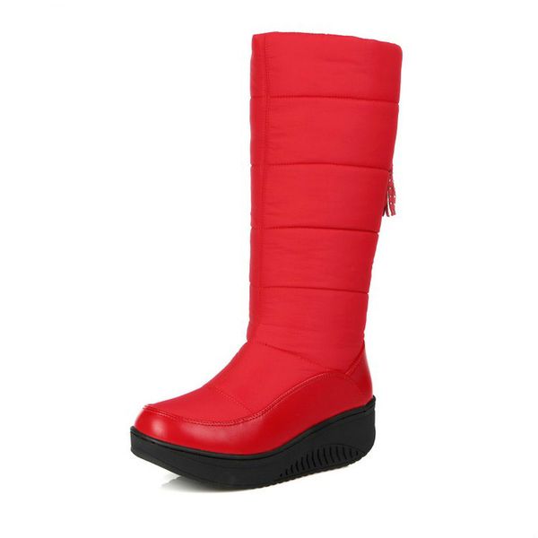 

women boots autumn winter warm plush new fashion pu knee-high motorcycle snow boots high-heeled black red martin shoes