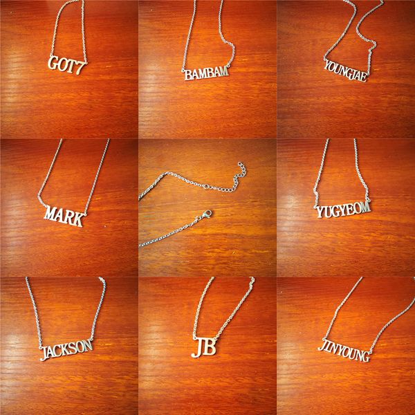 

youpop kpop got7 jb mark jackson yugyeom jinyoung choker pendant name letter necklace chain jewelry accessories men women, Silver