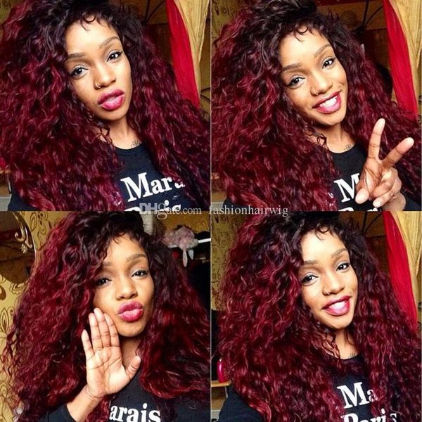Black 1b Roots Ombre Burgundy 99j Synthetic Lace Front Wig Two