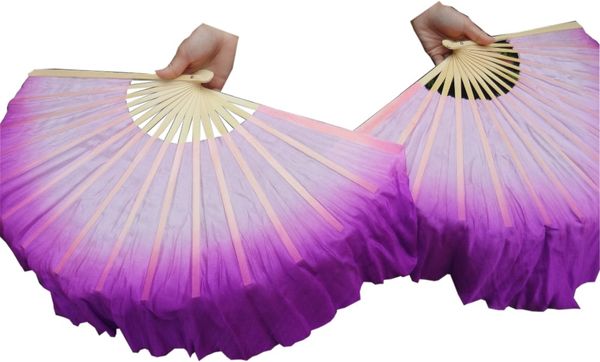 Roxo claro-roxo, 1 par de bambu de 31 cm + leque de seda de dança chinesa de 10 cm (vibração), 2 camadas de seda fluida real!