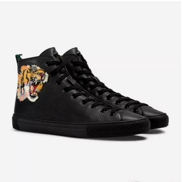 

designer boots genuine leather italy fashion boots designer shoes men women shoes fashion embroidery high cut sneaker with tiger print, Black
