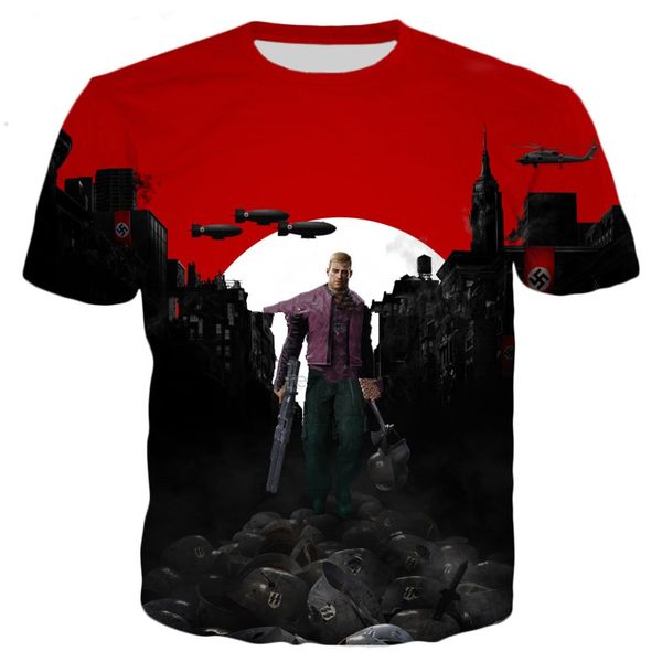 

новейшая мода игра wolfenstein 2 футболка fnny 3d печати женщины / мужчины с коротким рукавом лето мужская футболка повседневная топы k16, White;black