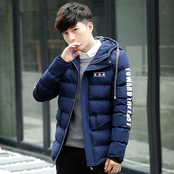 

mens winter parkas printing cotton men's coats even cap tide pockets male keep warm clothes parka hombre puffer jacket overcoat, Black