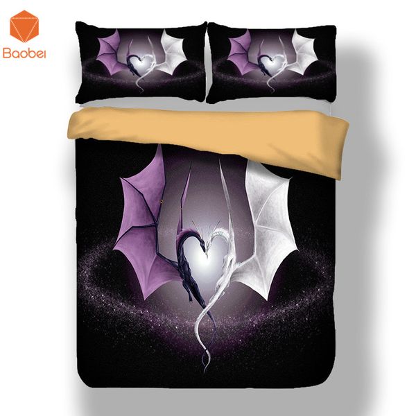 

3pcs heart-shaped bat dinosaur bedding set soft polyester twin full king  duvet cover with pillowcases quilt cover sj208