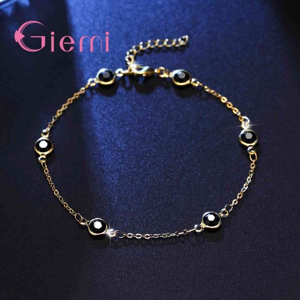 

giemi fashion gold chain lobster buckle accessories bracelet with black round cubic zirconia for women girls birthday gift