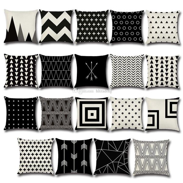 Black And White Cross Pillow Case Dot Arrow Wave Pattern