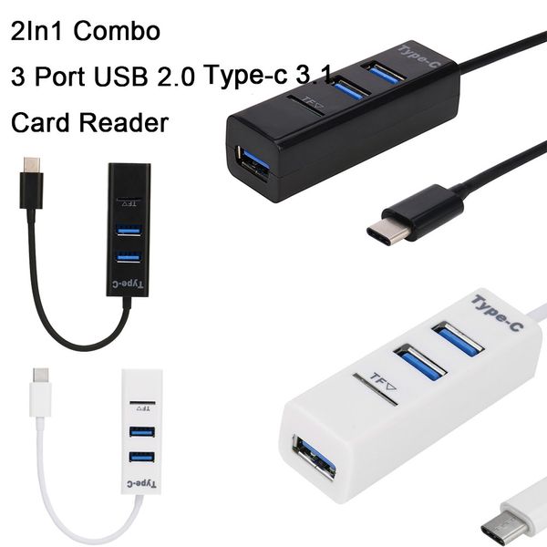 USB 2.0 Hub Splitter Combo 3 Portas SD / TF Leitor de Cartas C Tipo C Hub para USB 3.0 Adaptador Ethernet USB C