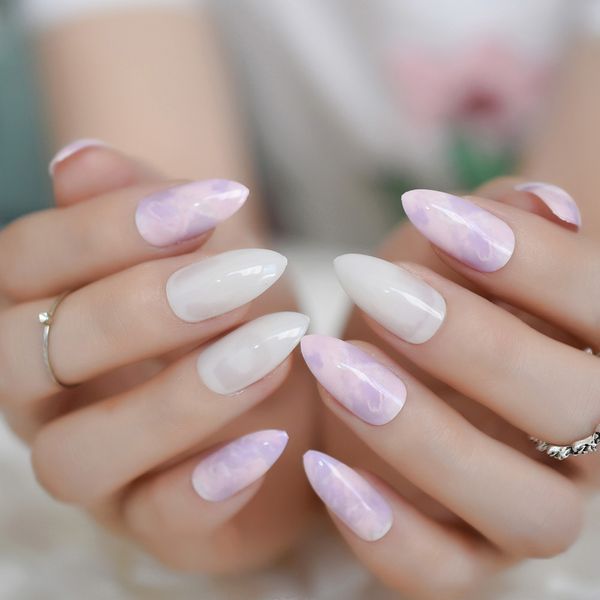 

design almond medium nails color plum color mixing cloud nails pre-designed acrylic artificial false 24, Red;gold