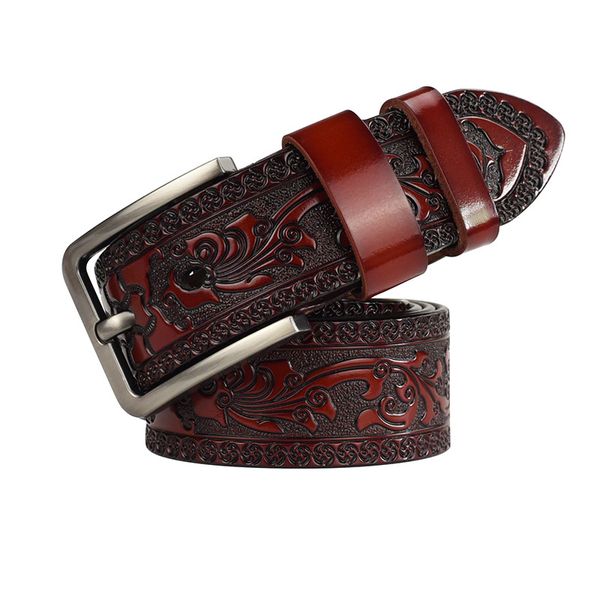 

factory direct belt western floral emboss new fashion designer belt genuine leather belts for men quality assurance, Black;brown