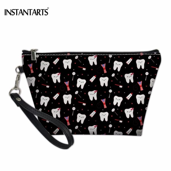 

instantarts cute cartoon dentist 3d printed black cosmetic bags teeth funny necessaries women makeup organizer big makeup cases
