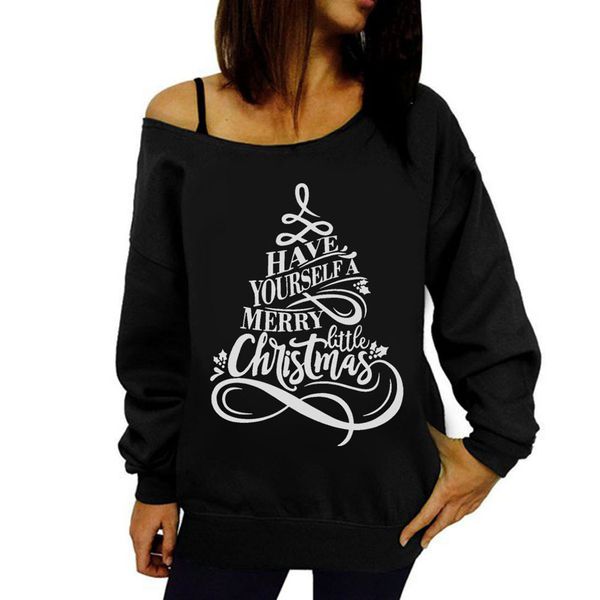 

ostrich merry christmas letters print sweats women sweatshirts long sleeve pullovers fashion outerwears c1240, Black
