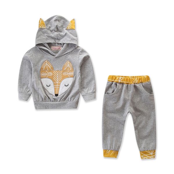 

newborn baby boy clothes set spring autumn toddler boy clothes fox long sleeve hoodie +pants cotton baby outfits infant boys clothing, White