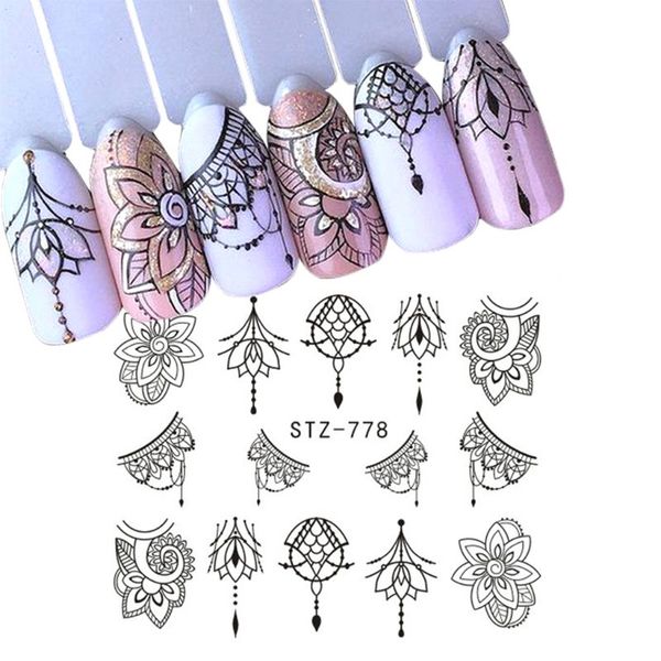 

13 styles nails art pattern tattoo water transfer stickers decals diy manicure beauty tool, Black