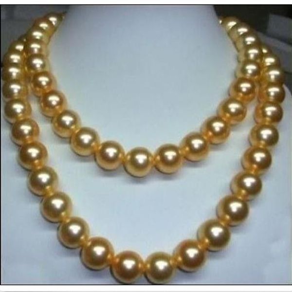 

14k gold clasp huge natural 10-11mm south sea golden pearl necklace 36, Silver