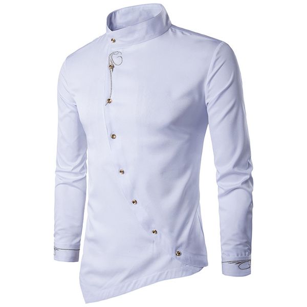 

lncdis unique men dress shirts long sleeve autumn casual irregular slim fit tee imported clothing camicie embroidery 10, White;black