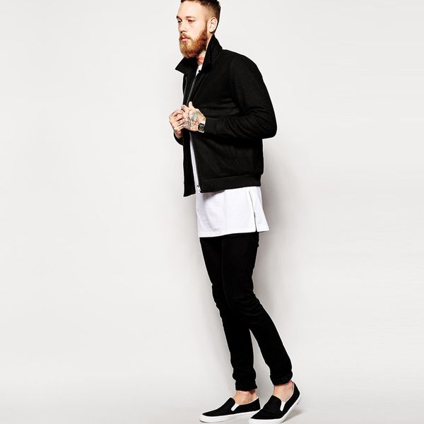 

Knitted Brand Extra Long Tee Shirt For Men Hip Hop Men 'S Longline T Shirt Long Sleeve Tall Tees Side Zipper Oversized T-Shirt