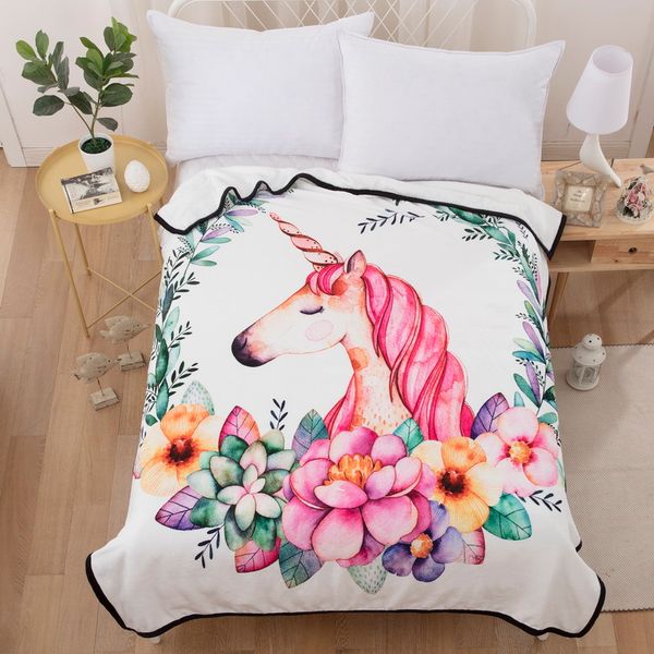 

white color unicorn pattern blanket super soft short splush tapestry wall decor soft and comfortable blankets for beds