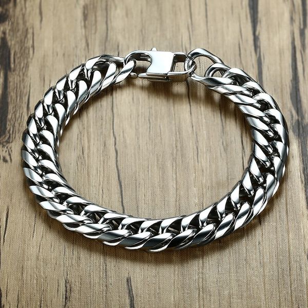 

vnox mens link chain bracelets bangles stainless steel wrist band hand chain male jewelry gift pulseira, Black