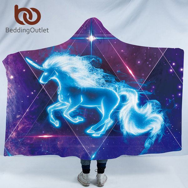 

beddingoutlet 3d unicorn hooded blanket galaxy stars wearable blanket for adults universe blue sherpa fleece 127x152cm