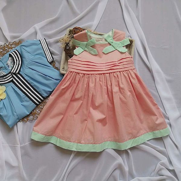 

girls dresses sleeveless O-neck shoulder with bow design pink dress girl's elegant soft girl dress