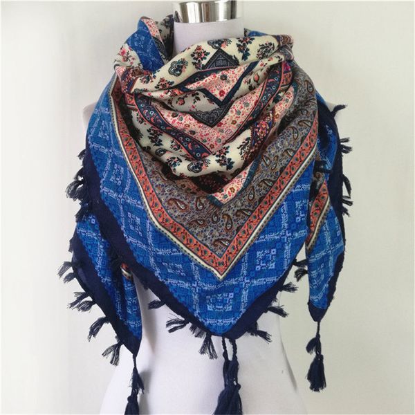 

wholesale- flower scarf new fashion woman scarf square scarves tassel printed women wraps winter autumn ladies shawls, Blue;gray