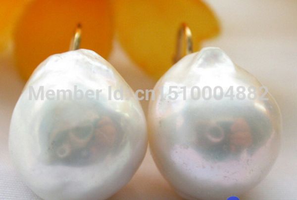 

fine jewelry 18mm baroque almost round white keshi reborn pearl earring -20, Golden;silver