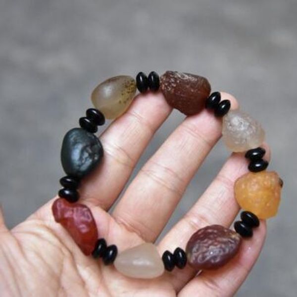 

la shan gobi natural agate rough stone - hand string bracelet, Golden;silver