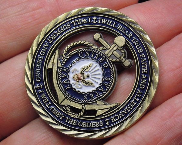 Blue Enamel Usn U S Navy Core Value Challenge Coin Antique Bronze