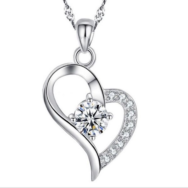 

n4028 fashion silver diamond jewelry heart zircon crystal necklace valentine's day holiday gifts