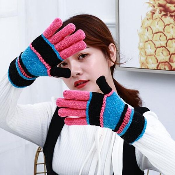 

autumn and winter gloves men and women korea version of knitted warm all point to students magic gloves thickened trend winter, Blue;gray