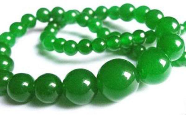

6-14mm natural green s round beads necklace 18, Silver