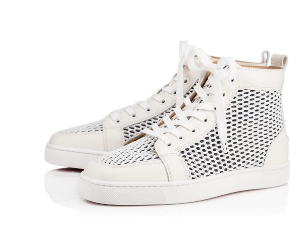 

wholesale - fashion flat sneakers flat perfect dress party red bottom luxury men outdoor white mesh breathable leather casual leisure flats, Black