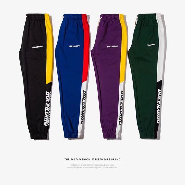 

high street 2018 vintage new side stripe pants fashion hip hop elastic waist joggers pants casual sweatpants mens trousers, Black
