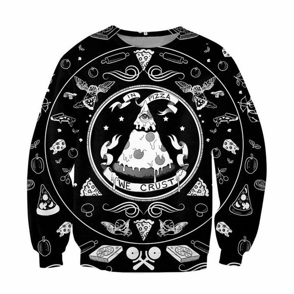 

новое прибытие пицца crewneck толстовка черный harajuku женская толстовка смешное письмо топы коры пищевой печати хип-хоп топы унисекс топы, Black