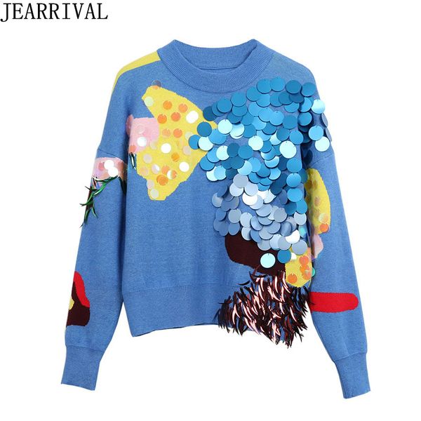 

street fashion womens sweater 2018 autumn winter casual long sleeve o-neck sequines pullover knitted sweaters jumper pull femme, White;black