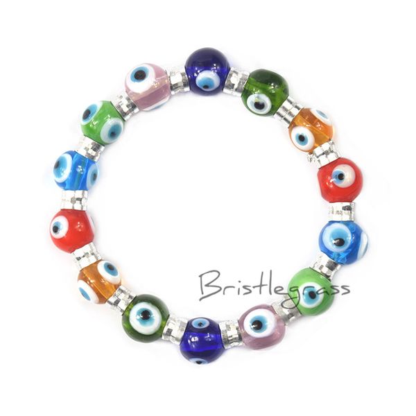 

bristlegrass turkish evil eye colorful round glass beaded strand bracelets amulets lucky charm blessing protection for men women, Black